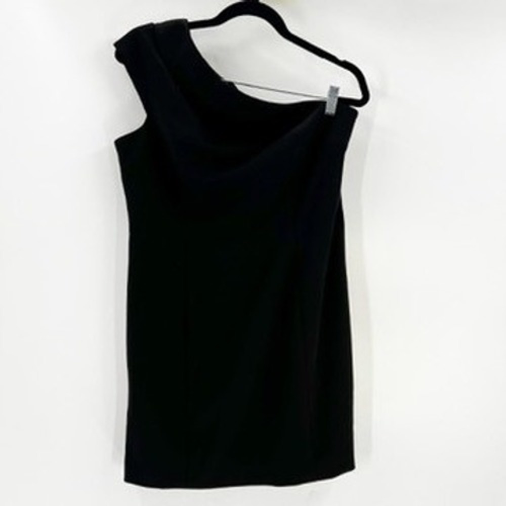 Maggy London Womens Black One Shoulder Draped Neck Sheath Cocktail Dress Size 12 - Picture 2 of 4